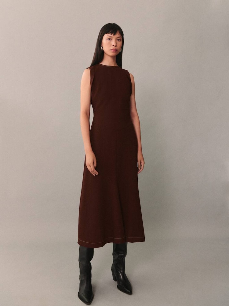 Mango Burgundy Midi Dress - Image 1 of 6