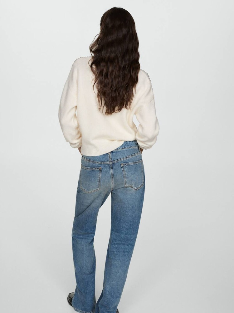 Mango Cream Knitted Jumper With Embellished Shoulders - Image 2 of 6 Mango Cream Knitted Jumper With Embellished Shoulders - Image 2 of 6
