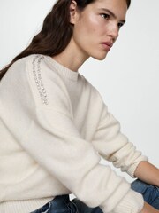 Mango Cream Knitted Jumper With Embellished Shoulders - Image 4 of 6