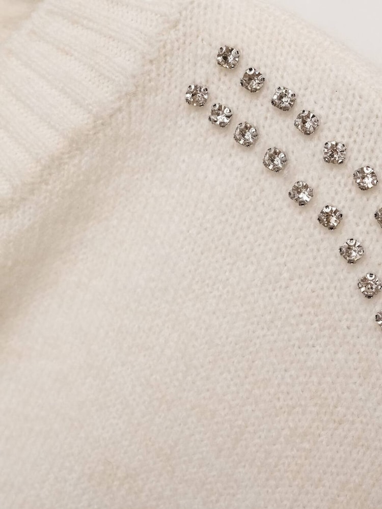Mango Cream Knitted Jumper With Embellished Shoulders - Image 6 of 6