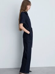 Mango Blue Denim 100% Cotton Jumpsuit With Belt - Image 3 of 7