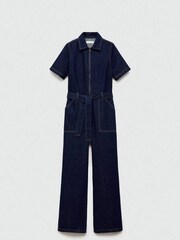 Mango Blue Denim 100% Cotton Jumpsuit With Belt - Image 6 of 7