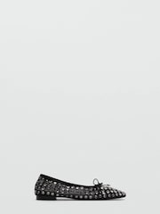 Mango Black Studded Mesh Ballerina Shoes - Image 1 of 4