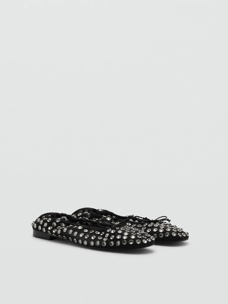 Mango Black Studded Mesh Ballerina Shoes - Image 2 of 4 Mango Black Studded Mesh Ballerina Shoes - Image 2 of 4