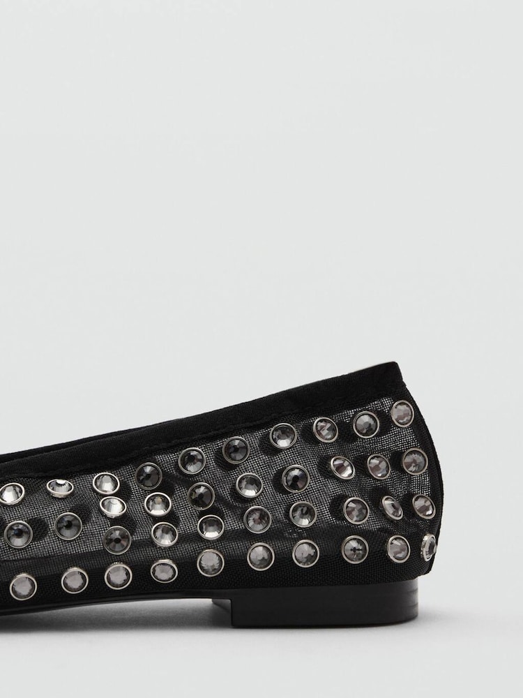 Mango Black Studded Mesh Ballerina Shoes - Image 4 of 4