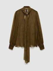 Mango Green Paisley Printed Front Bow Blouse - Image 5 of 6