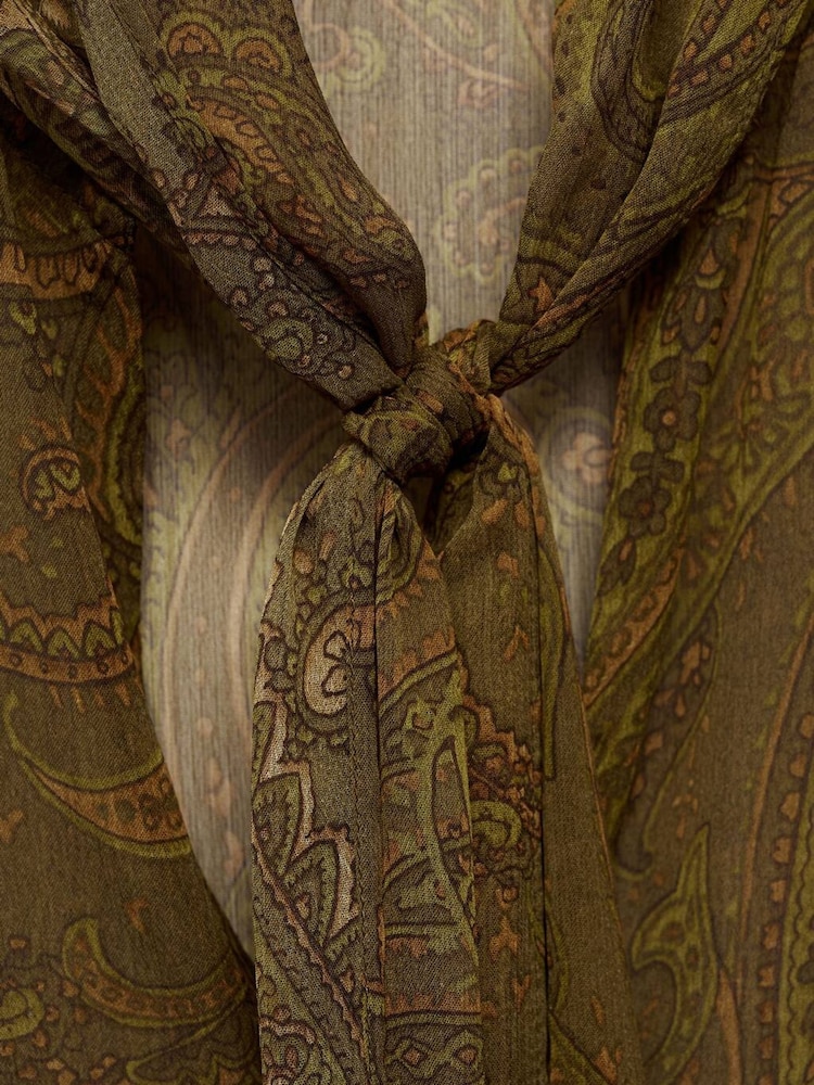 Mango Green Paisley Printed Front Bow Blouse - Image 6 of 6