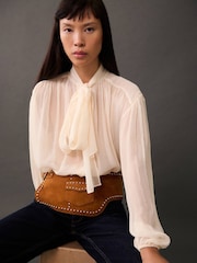 Mango Cream Blouse with puffed sleeves and bow - Image 1 of 7