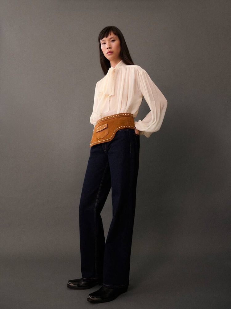 Mango Cream Blouse with puffed sleeves and bow - Image 2 of 7