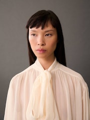 Mango Cream Blouse with puffed sleeves and bow - Image 4 of 7