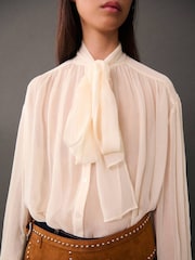 Mango Cream Blouse with puffed sleeves and bow - Image 5 of 7