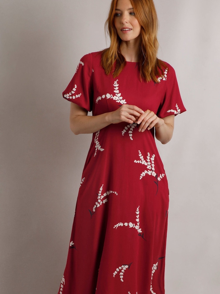 Weird Fish Red Weird Fish Everly Eco Liva Printed Viscose Dress - Image 3 of 6