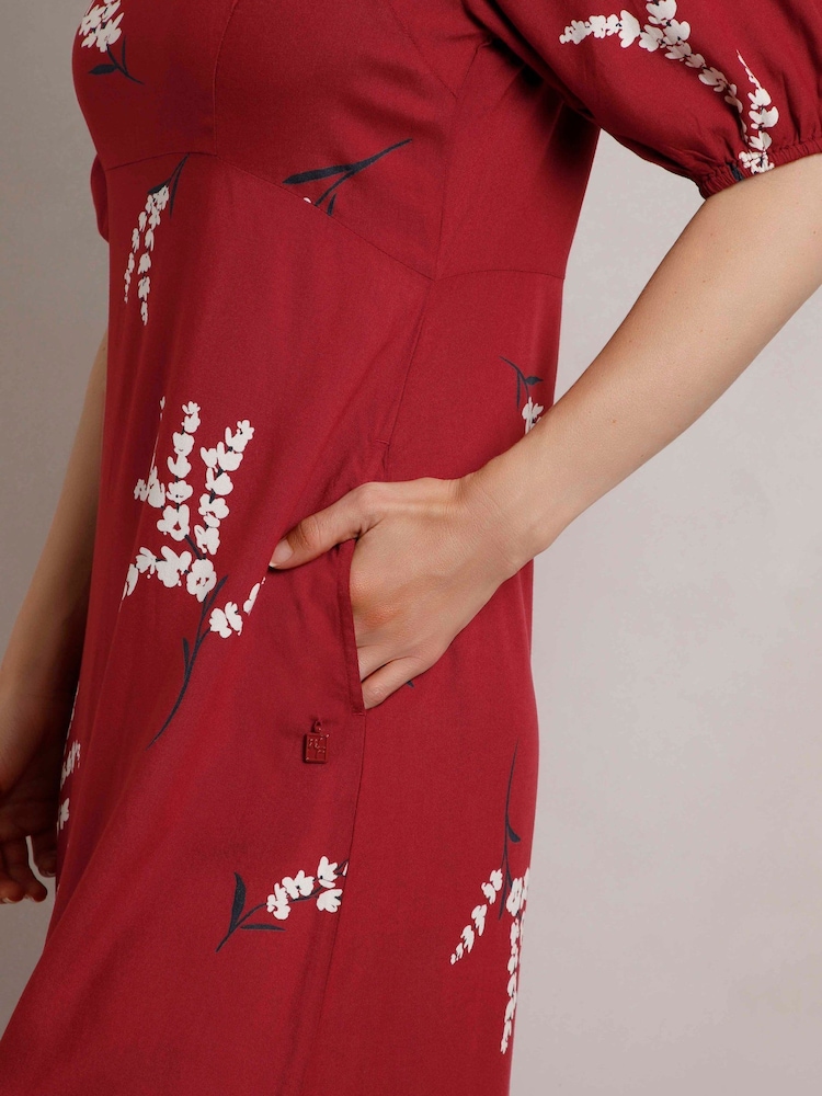 Weird Fish Red Weird Fish Everly Eco Liva Printed Viscose Dress - Image 4 of 6