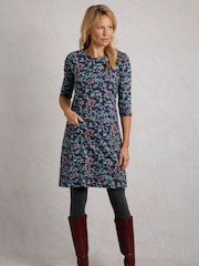 Weird Fish Blue Markle Printed Sparkle 100% Cotton Jersey Dress - Image 1 of 3