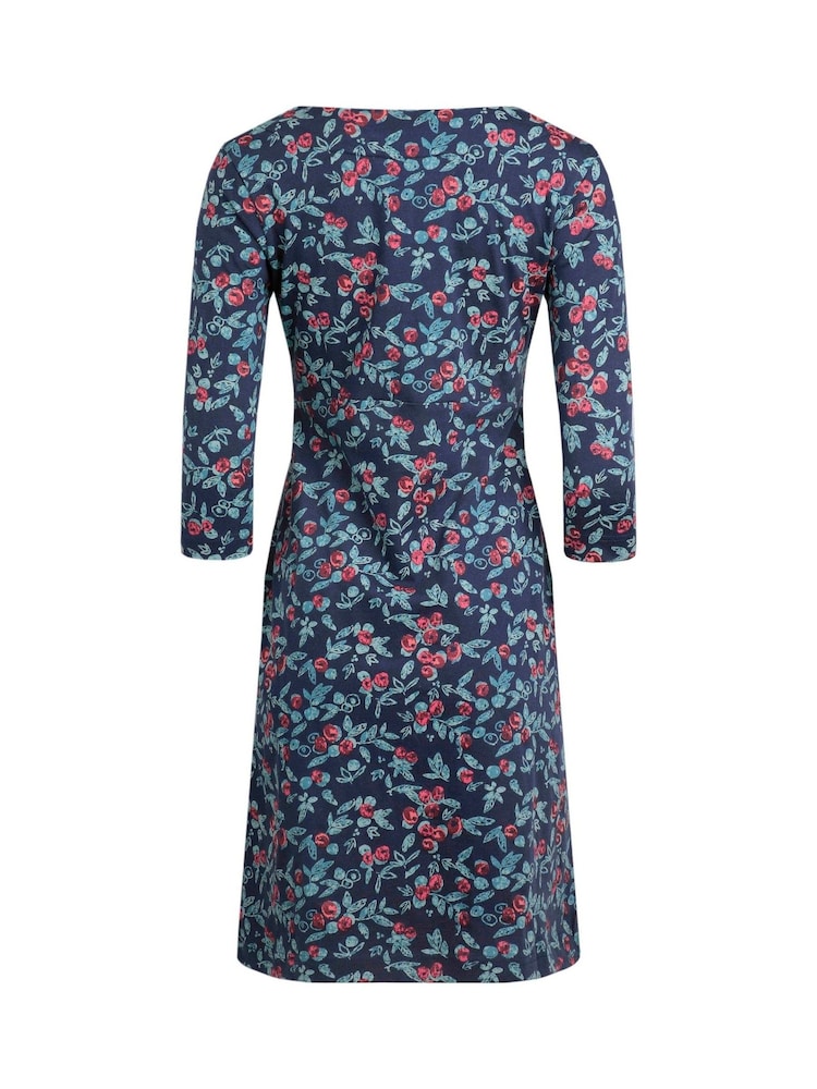 Weird Fish Blue Markle Printed Sparkle 100% Cotton Jersey Dress - Image 3 of 3