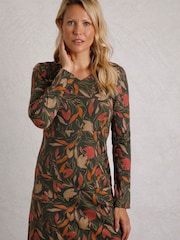 Grün - Weird Fish Hope Organic Printed V-Neck Jersey Dress - Bild 1 von 6