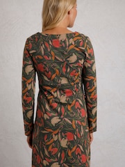 Grün - Weird Fish Hope Organic Printed V-Neck Jersey Dress - Bild 2 von 6