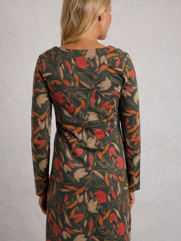 Grün - Weird Fish Hope Organic Printed V-Neck Jersey Dress - Bild 2 von 6