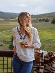 Weird Fish Olivia 100% Cotton Dobby White Blouse - Image 1 of 8