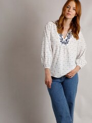Weird Fish Olivia 100% Cotton Dobby White Blouse - Image 4 of 8