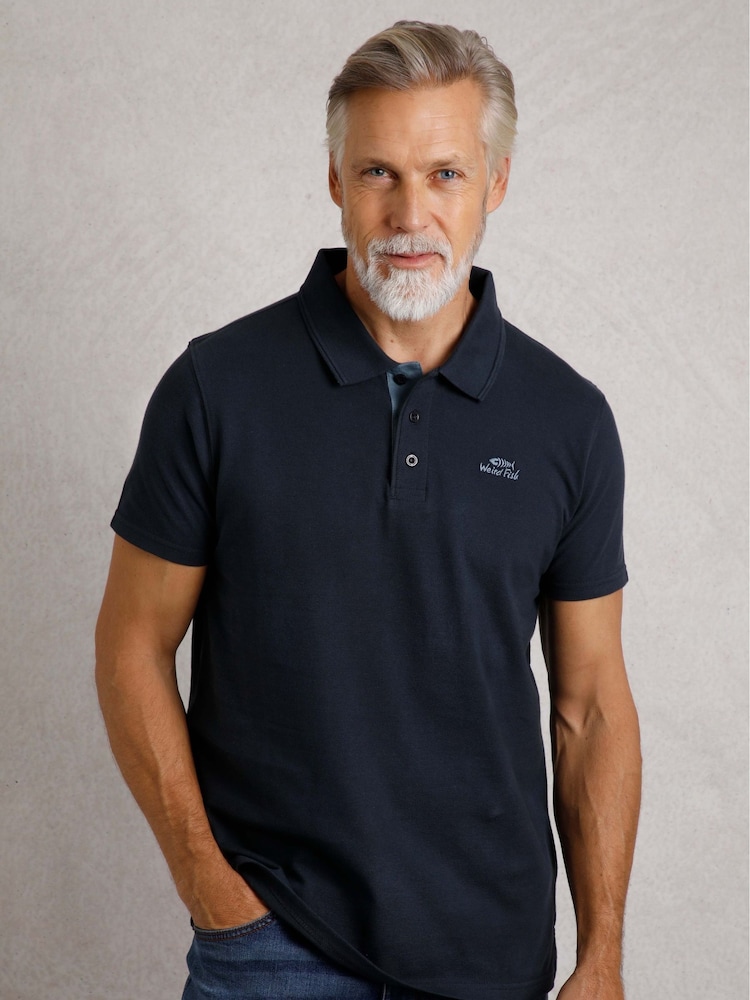 Weird Fish Dark Blue Miles 100% Cotton Pique Polo Shirt - Image 1 of 8