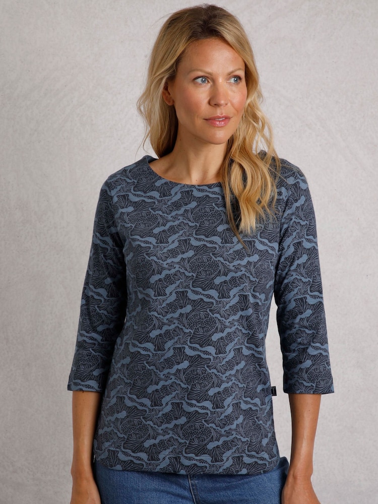 Blau - Weird Fish Pinto bedrucktes T-Shirt aus Bio-Jersey - Bild 1 von 7 Blau - Weird Fish Pinto bedrucktes T-Shirt aus Bio-Jersey - Bild 1 von 7
