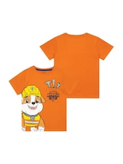Character Orange PAW Patrol Rubble and Crew Short Sleeve 100% Cotton T-Shirt - Image 1 of 5