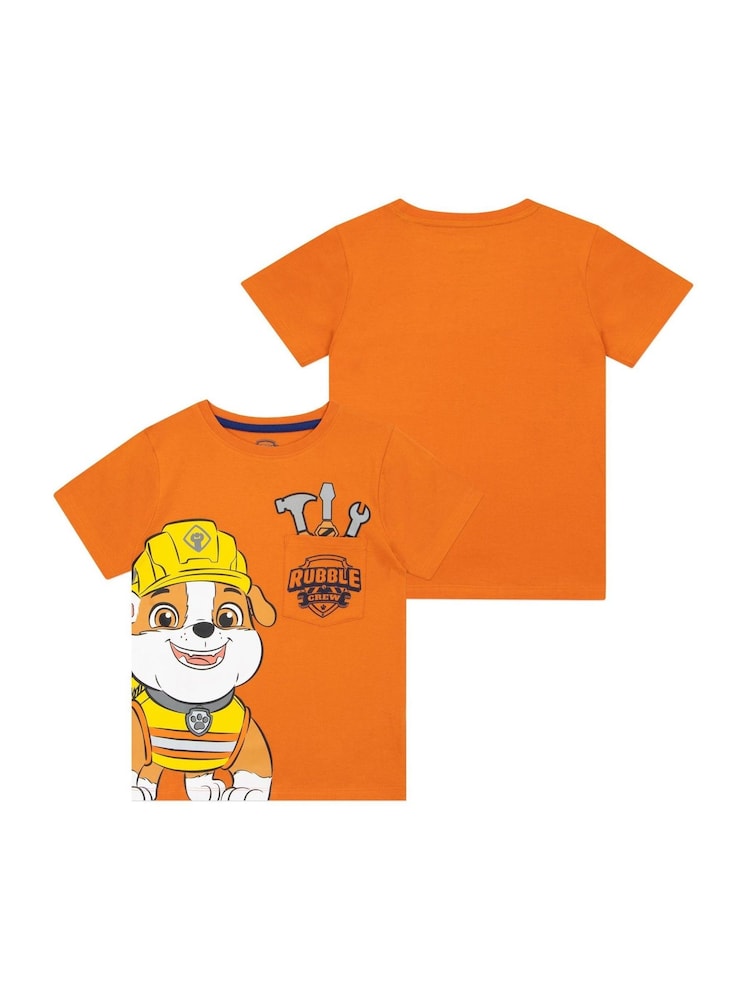 Character Orange PAW Patrol Rubble and Crew Short Sleeve 100% Cotton T-Shirt - Image 1 of 5