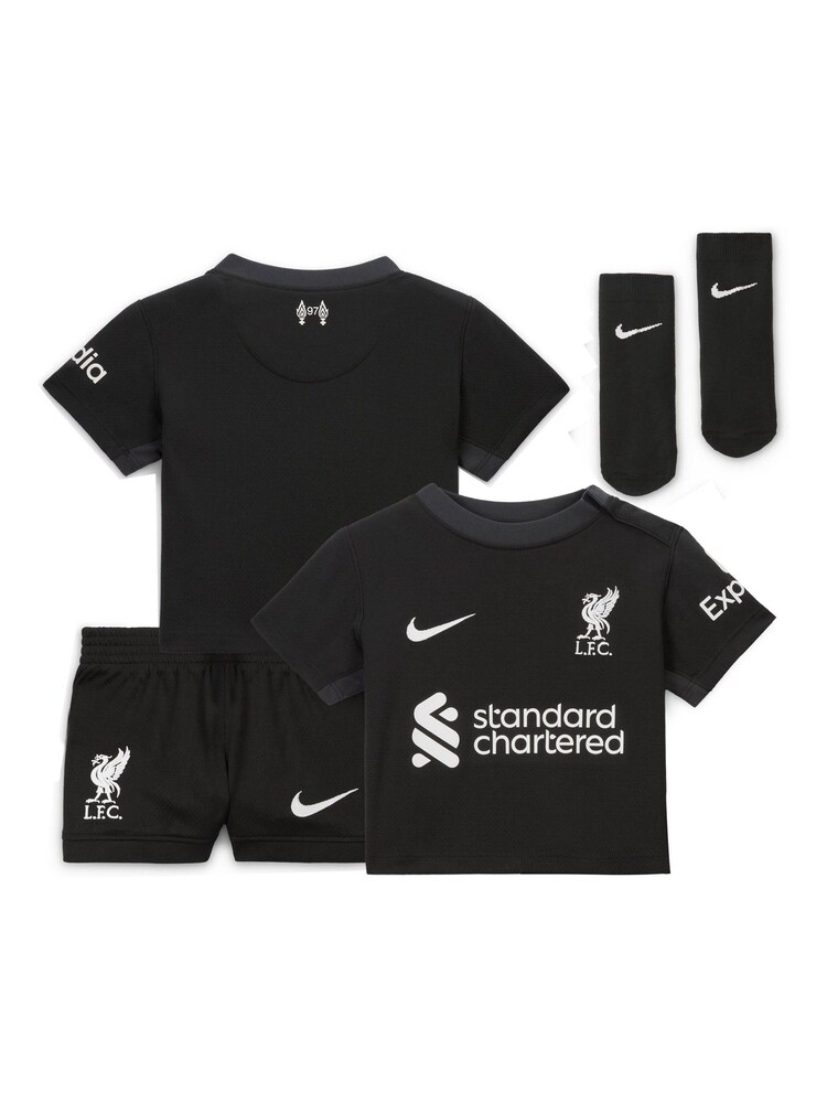 Nike Green Infants Liverpool Away Stadium Mini Kit 2024-25 - Image 1 of 3 Nike Green Infants Liverpool Away Stadium Mini Kit 2024-25 - Image 1 of 3