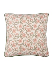 Paoletti Coral Seventy Three Delphine Floral Print Piped 100% Cotton Cushion - Image 1 of 5