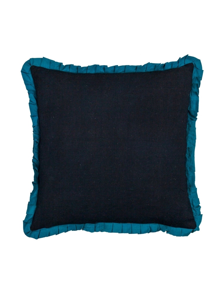 Wylder Teal/Black Darkling Beetles Embroidered Frilled 100% Cotton Cushion - Image 2 of 5 Wylder Teal/Black Darkling Beetles Embroidered Frilled 100% Cotton Cushion - Image 2 of 5