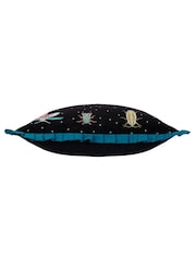 Wylder Teal/Black Darkling Beetles Embroidered Frilled 100% Cotton Cushion - Image 3 of 5