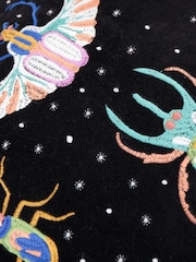 Wylder Teal/Black Darkling Beetles Embroidered Frilled 100% Cotton Cushion - Image 4 of 5