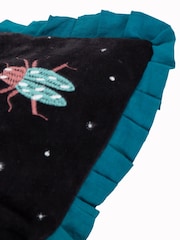 Wylder Teal/Black Darkling Beetles Embroidered Frilled 100% Cotton Cushion - Image 5 of 5