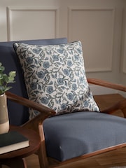 Paoletti Delph Blue Seventy Three Delphine Floral Print Piped 100% Cotton Cushion - Image 6 of 7