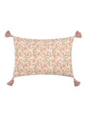 Paoletti Coral Seventy Three Delphine Floral Tasselled 100% Cotton Cushion - Image 1 of 5