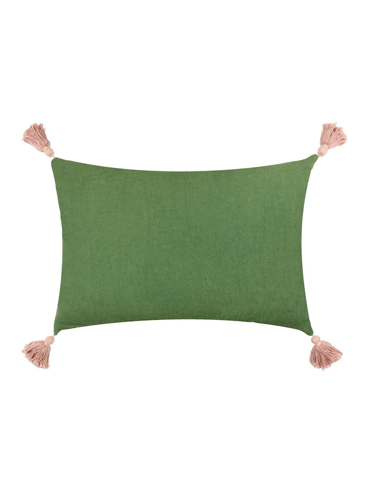 Paoletti Coral Seventy Three Delphine Floral Tasselled 100% Cotton Cushion - Image 2 of 5 Paoletti Coral Seventy Three Delphine Floral Tasselled 100% Cotton Cushion - Image 2 of 5