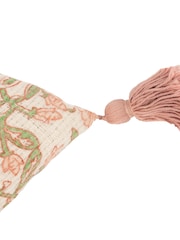 Paoletti Coral Seventy Three Delphine Floral Tasselled 100% Cotton Cushion - Image 4 of 5