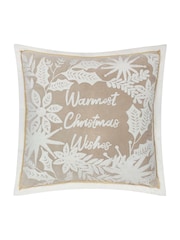 Paoletti Natural Winter Warmest Wishes Embroidered 100% Cotton Cushion - Image 1 of 4