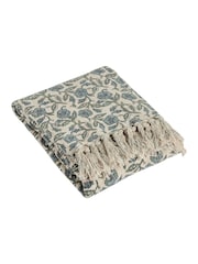 Paoletti Delph Blue Seventy Three Delphine Floral 100% Cotton Fringed Throw - Image 1 of 4