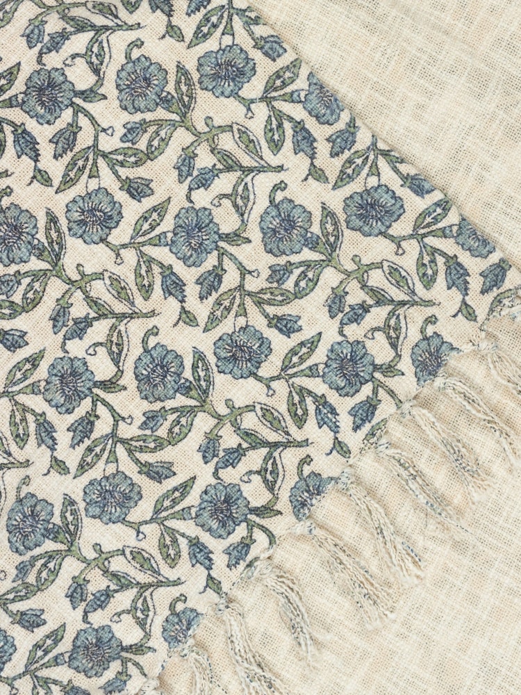 Paoletti Delph Blue Seventy Three Delphine Floral 100% Cotton Fringed Throw - Image 4 of 4