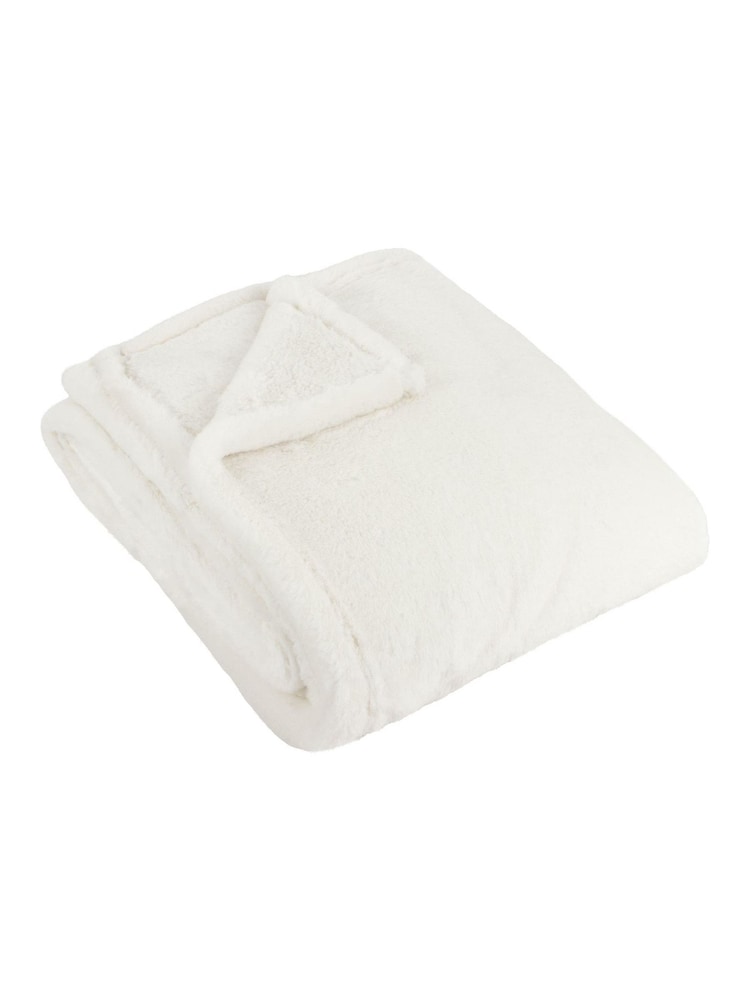 Furn Ecru Large Kallu Reversible Faux Fur Throw - Image 1 of 2