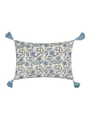 Paoletti Delph Blue Seventy Three Delphine Floral Tasselled 100% Cotton Cushion - Image 1 of 5