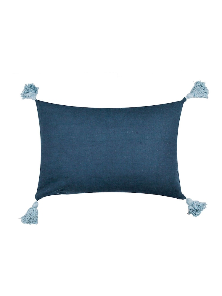 Paoletti Delph Blue Seventy Three Delphine Floral Tasselled 100% Cotton Cushion - Image 2 of 5