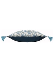 Paoletti Delph Blue Seventy Three Delphine Floral Tasselled 100% Cotton Cushion - Image 3 of 5