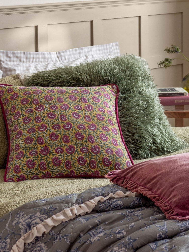 furn. Khaki Rowan Faux Fur Cushion - Image 1 of 5