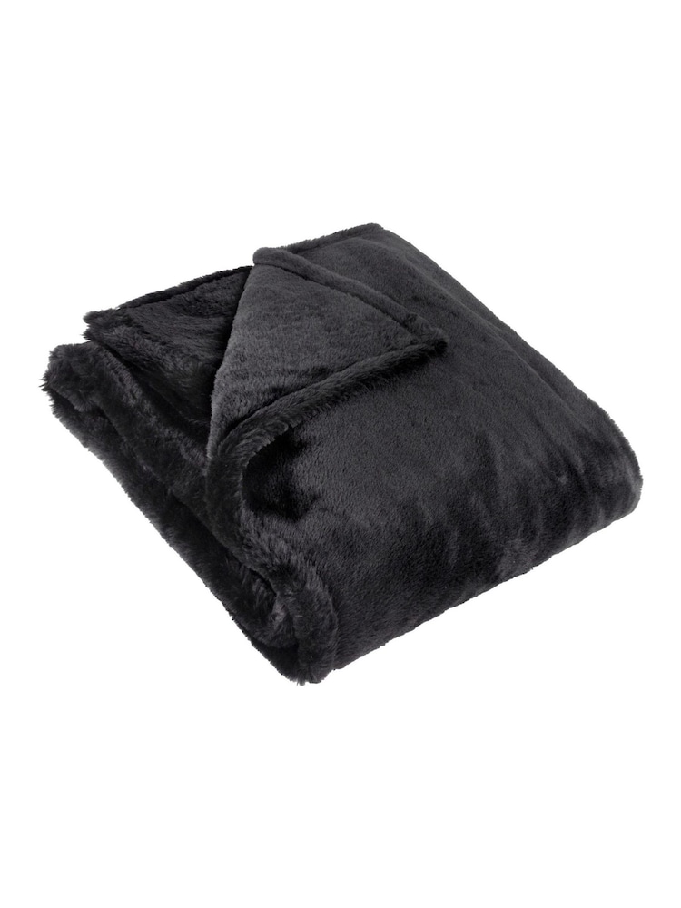 Furn Black Large Kallu Reversible Faux Fur Throw - Image 1 of 2