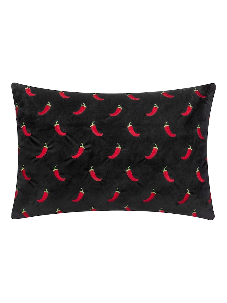 Furn Black Chillies Embroidered Cushion - Image 1 of 4