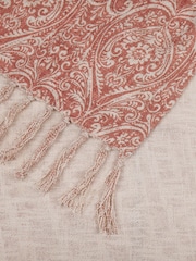 Paoletti Coral Seventy Three Durelle Damask Fringed 100% Cotton Throw - Image 3 of 4