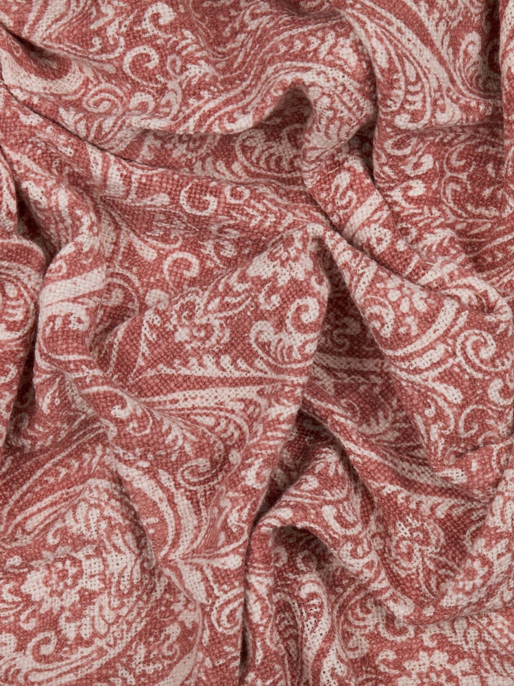 Paoletti Coral Seventy Three Durelle Damask Fringed 100% Cotton Throw - Image 4 of 4